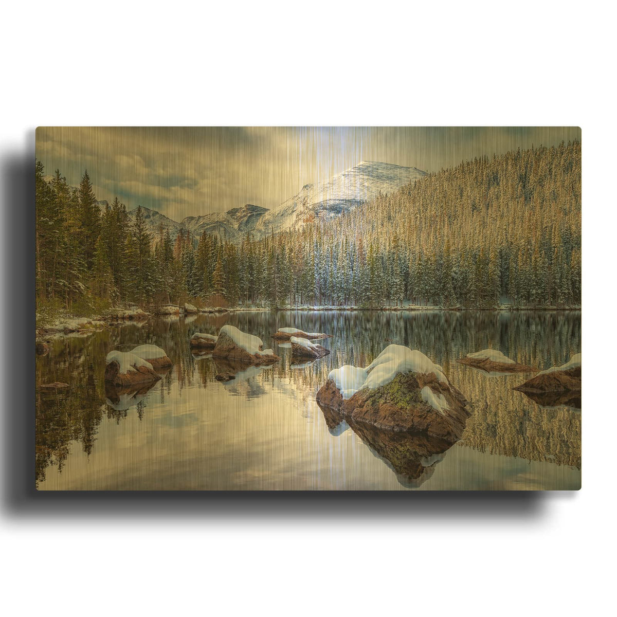 'Bear Lake Holiday - Rocky Mountain National Park' By Darren White Gold Metal Wall Art