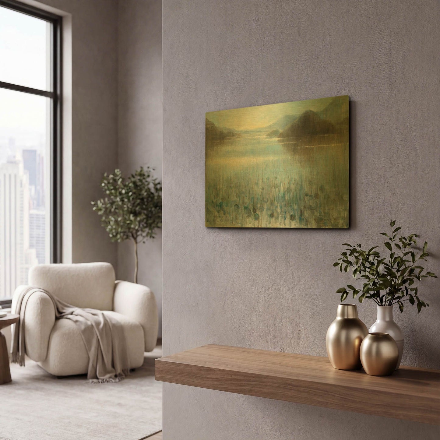 'Through the Mist' By Danhui Nai Gold Metal Wall Art