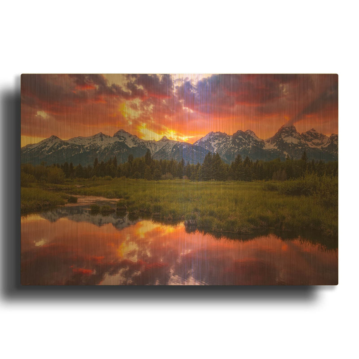 'Black Ponds Sunset - Grand Teton National Park' By Darren White Gold Metal Wall Art
