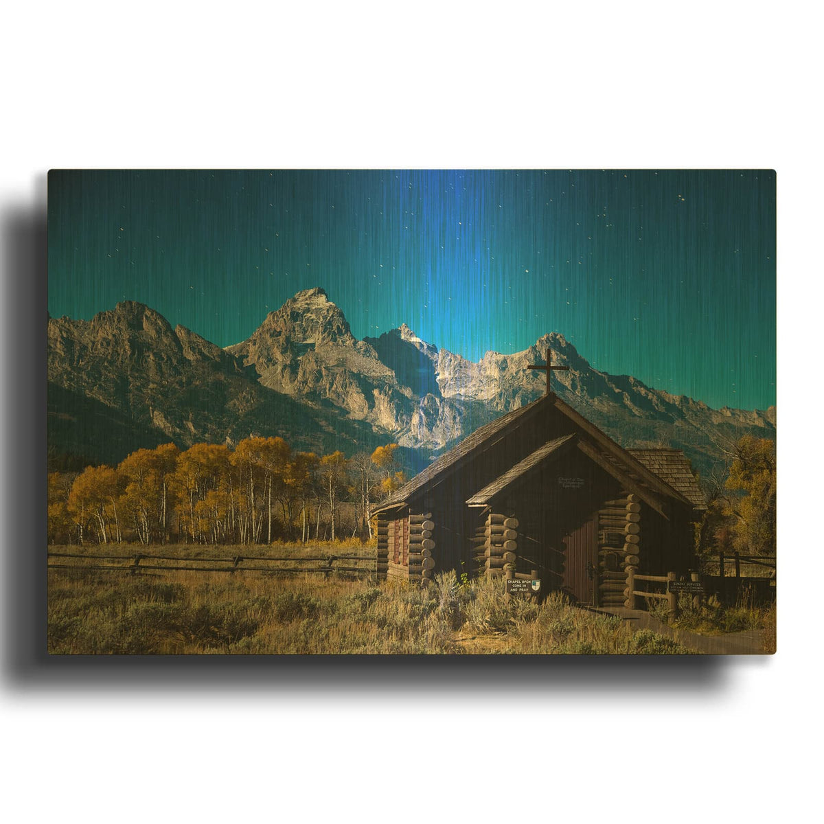 'Chapel of Transfiguration - Grand Teton National Park' By Darren White Gold Metal Wall Art