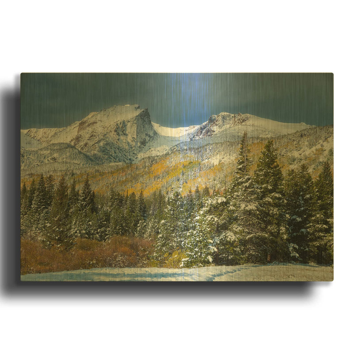 'Christmas In the Rockies - Rocky Mountain National Park' By Darren White Gold Metal Wall Art
