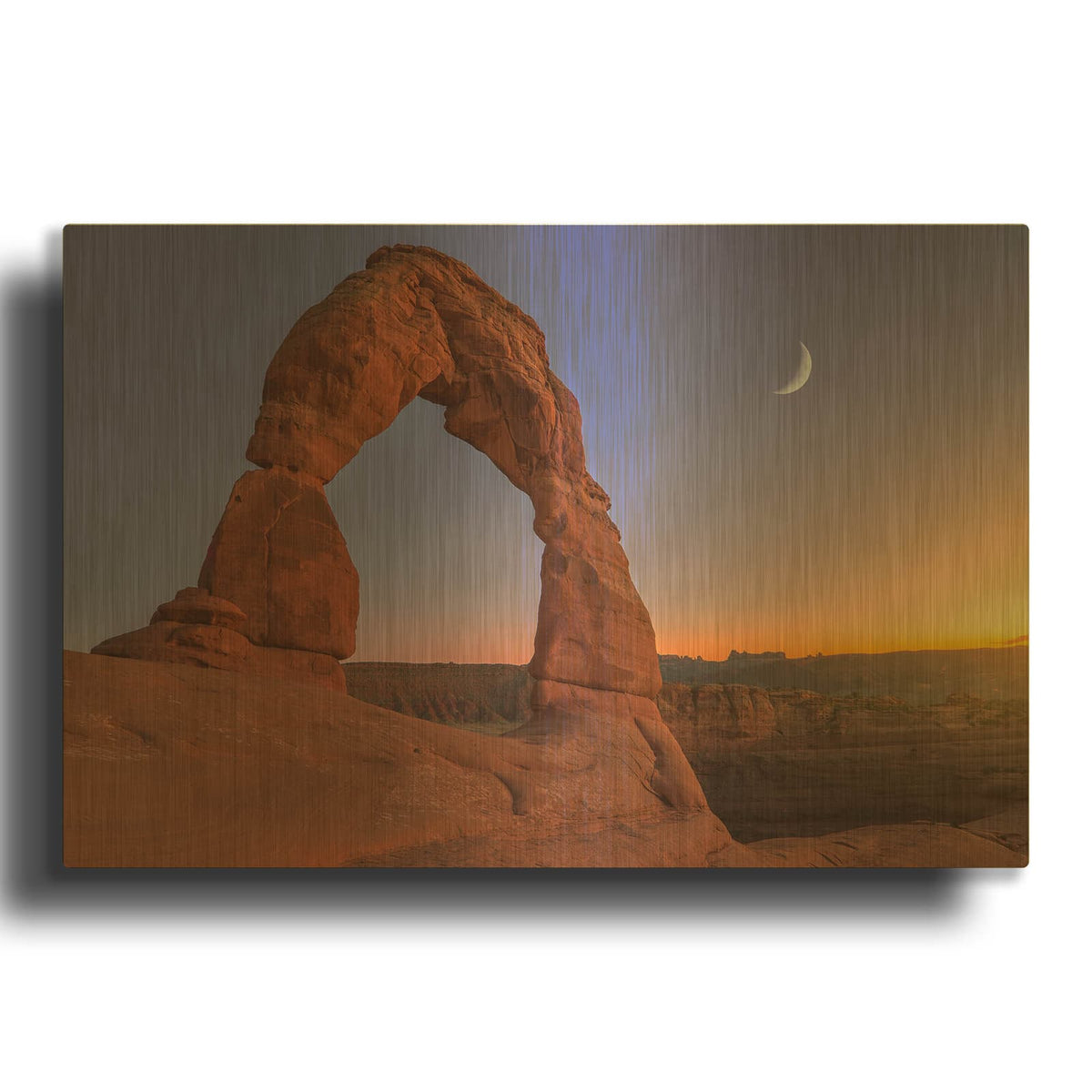 'Delicate Moon - Arches National Park' By Darren White Gold Metal Wall Art