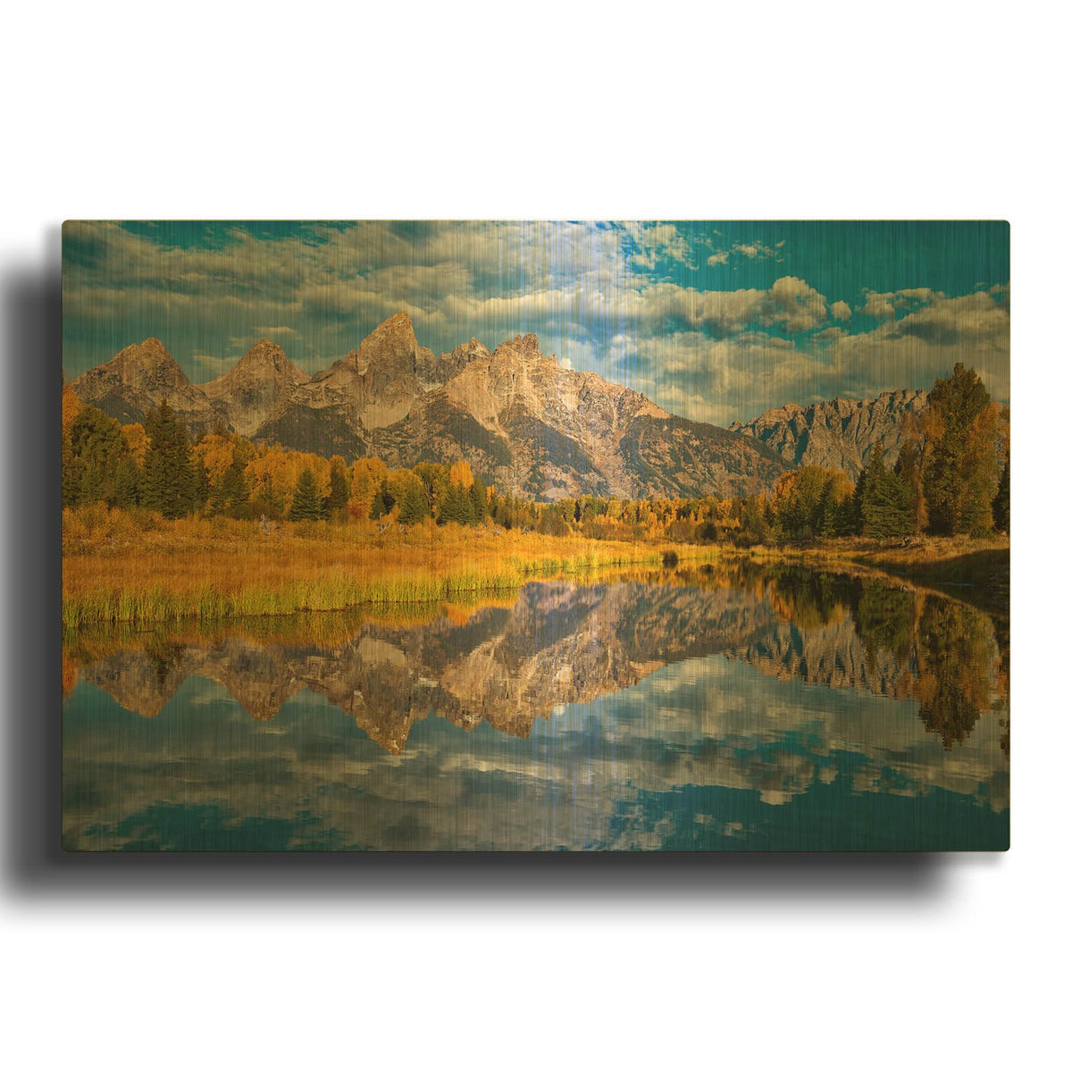 'Fall Reflection in the Tetons - Grand Teton National Park' By Darren White Gold Metal Wall Art