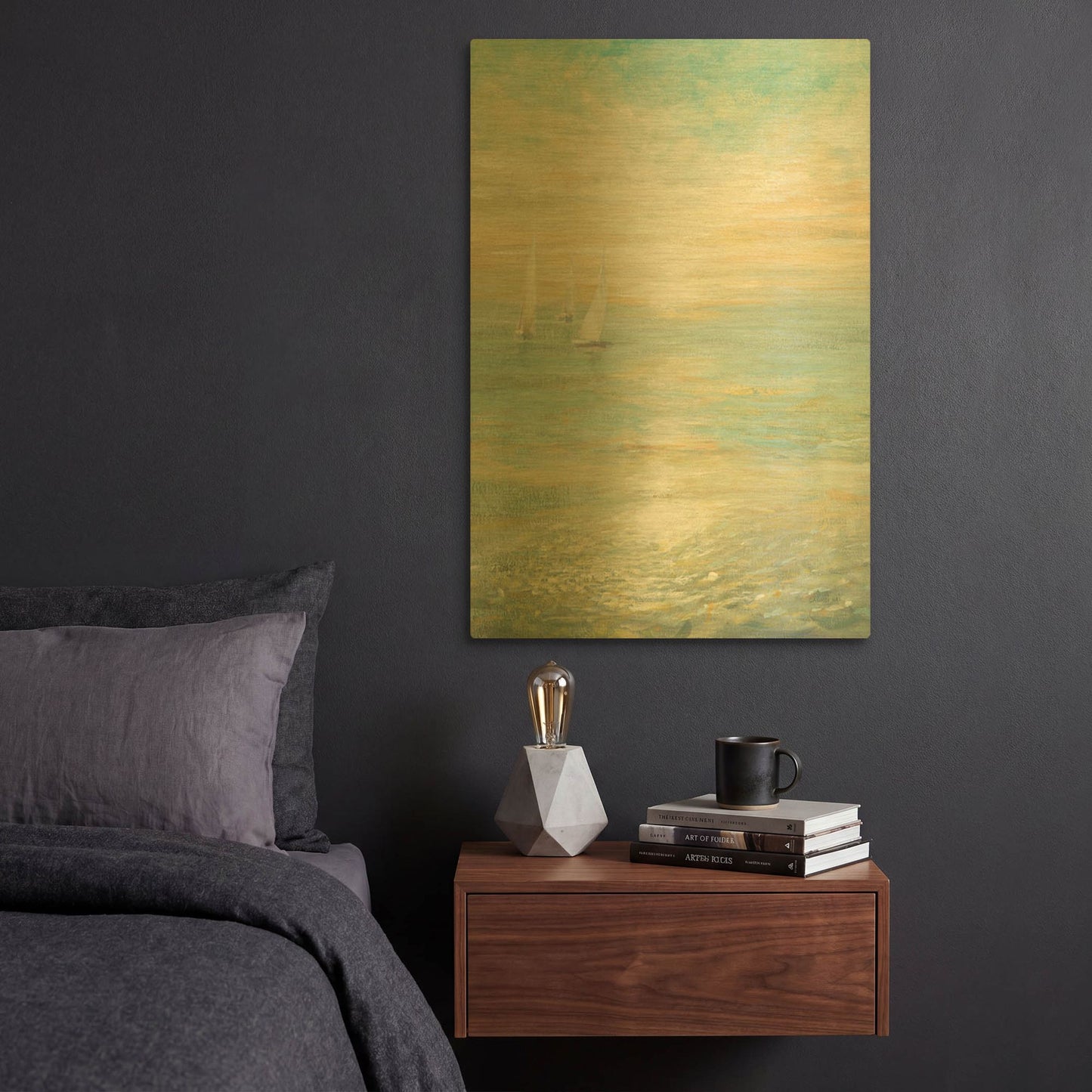 'Sunrise Sailboats I' By Danhui Nai Gold Metal Wall Art