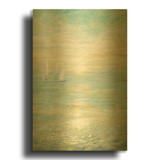 'Sunrise Sailboats I' By Danhui Nai Gold Metal Wall Art