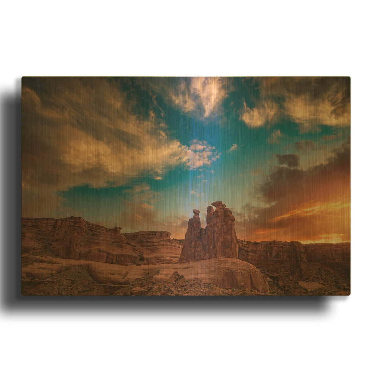 'Glowing Gossips - Arches National Park' By Darren White Gold Metal Wall Art