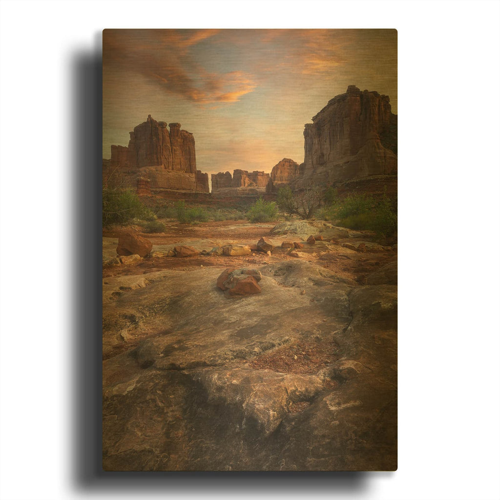 'Park Avenue Sunset - Arches National Park' By Darren White Gold Metal Wall Art