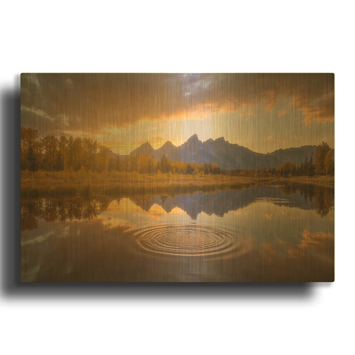 'Schwabacher Sunset - Grand Teton National Park' By Darren White Gold Metal Wall Art