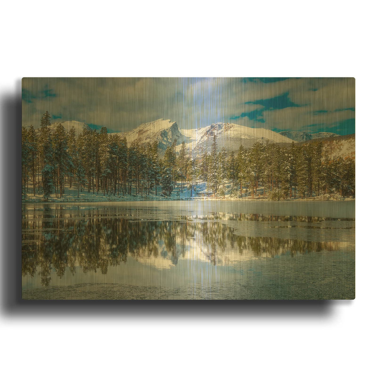 'Sprague Lake First Freeze - Rocky Mountain National Park' By Darren White Gold Metal Wall Art