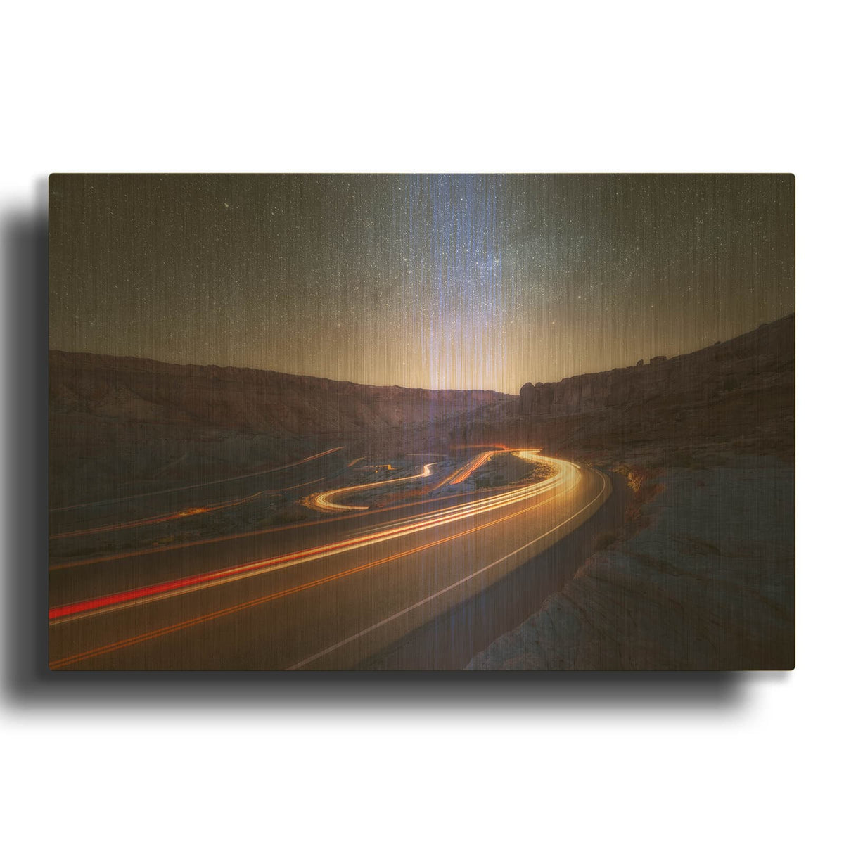 'Starlight Drive - Arches National Park' By Darren White Gold Metal Wall Art