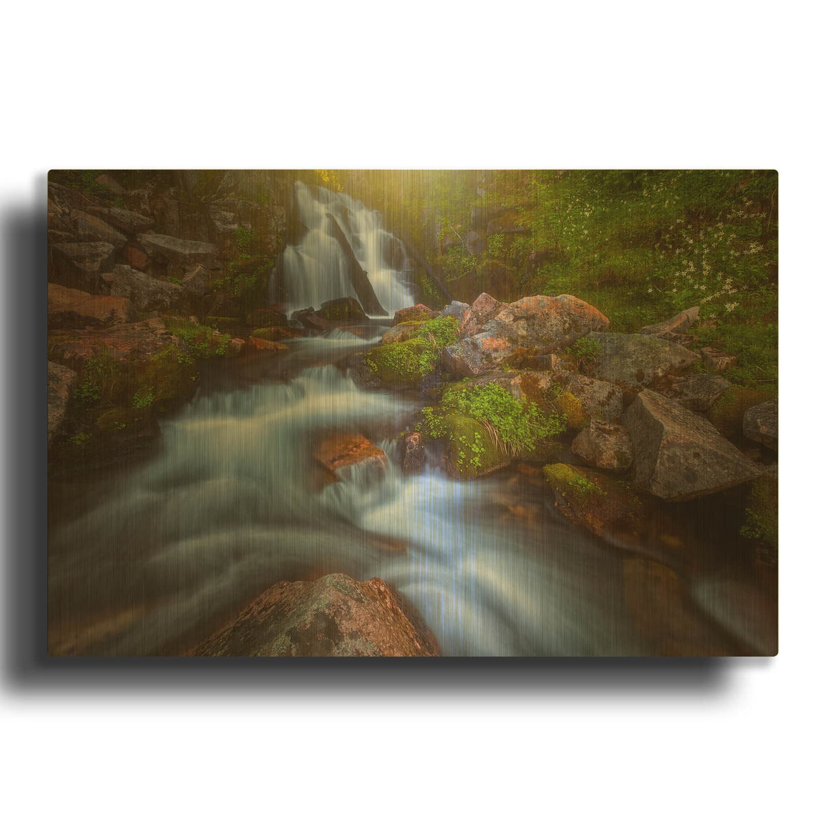 'Sunbeam Falls - Mount Rainier National Park' By Darren White Gold Metal Wall Art