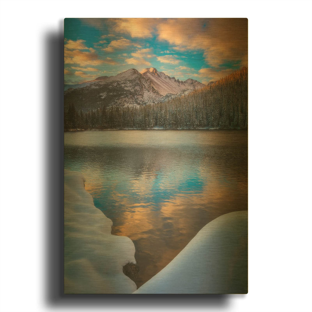 'Sunrise Snow at Bear Lake - Rocky Mountain National Park' By Darren White Gold Metal Wall Art