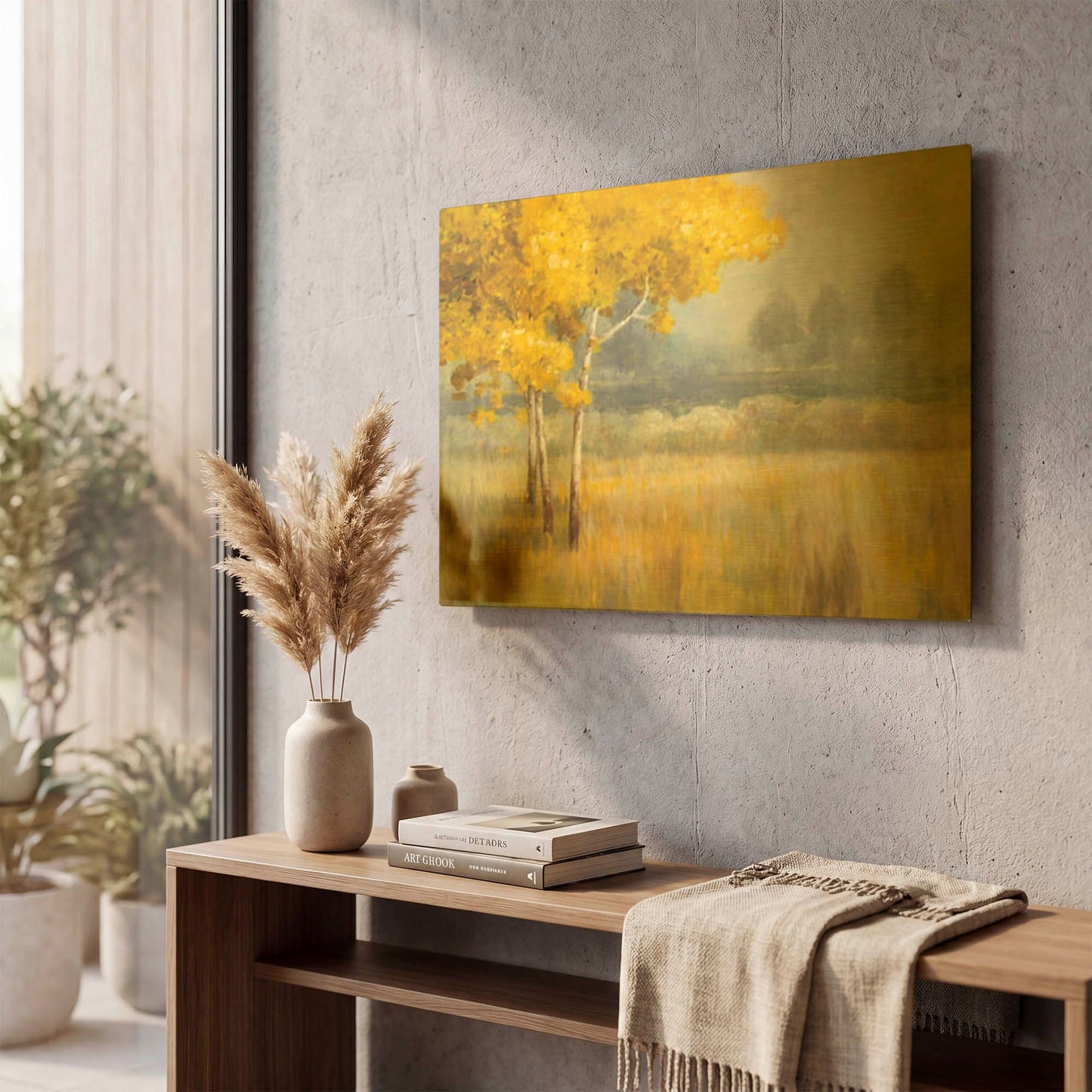 'Yellow Landscape' By Danhui Nai Gold Metal Wall Art