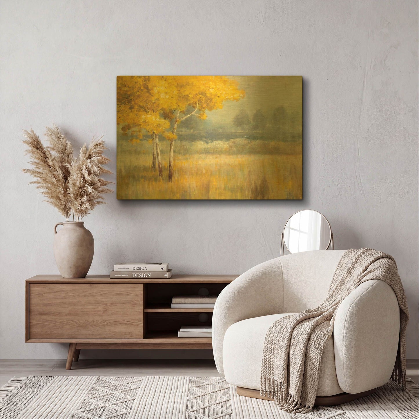 'Yellow Landscape' By Danhui Nai Gold Metal Wall Art