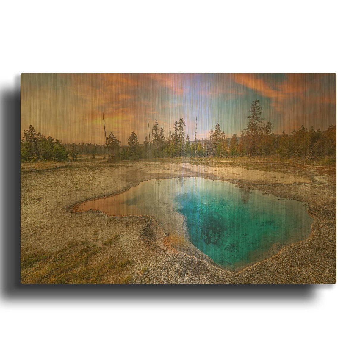 'Thermal Sunset - Yellowstone National Park' By Darren White Gold Metal Wall Art