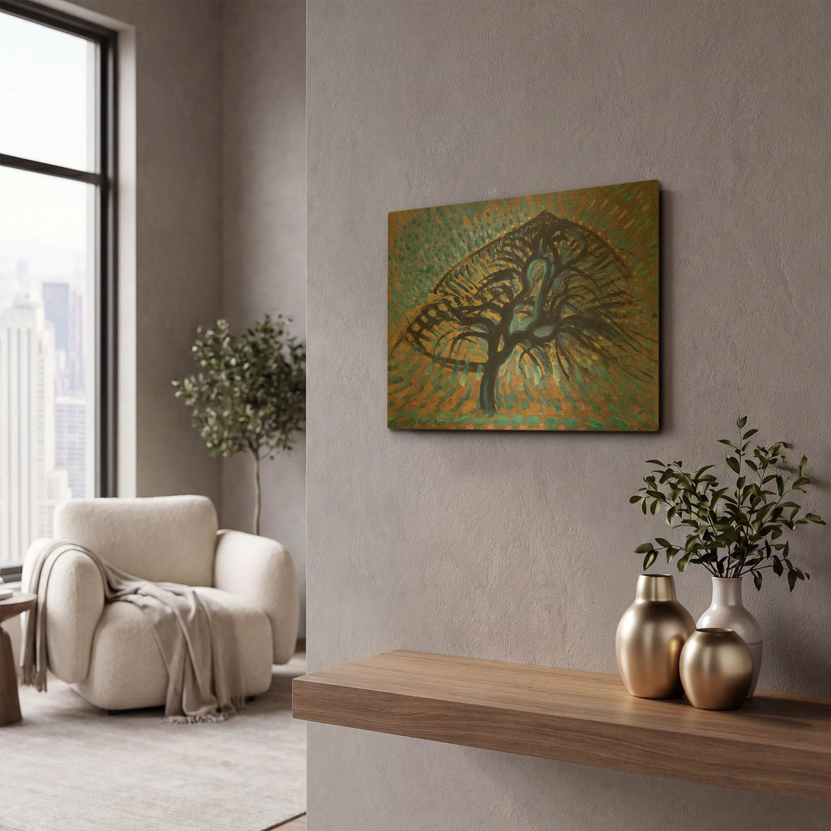 'Apple Tree, Pointillist Version 1908–1909' By Piet Mondrian Gold Metal Wall Art