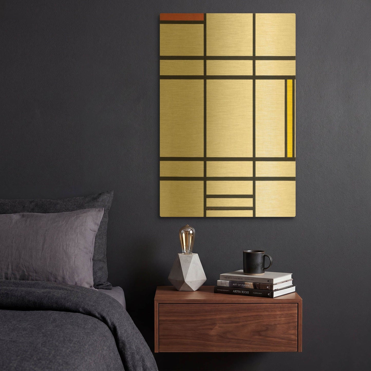 'Composition in White, Red, and Yellow, 1936' By Piet Mondrian Gold Metal Wall Art