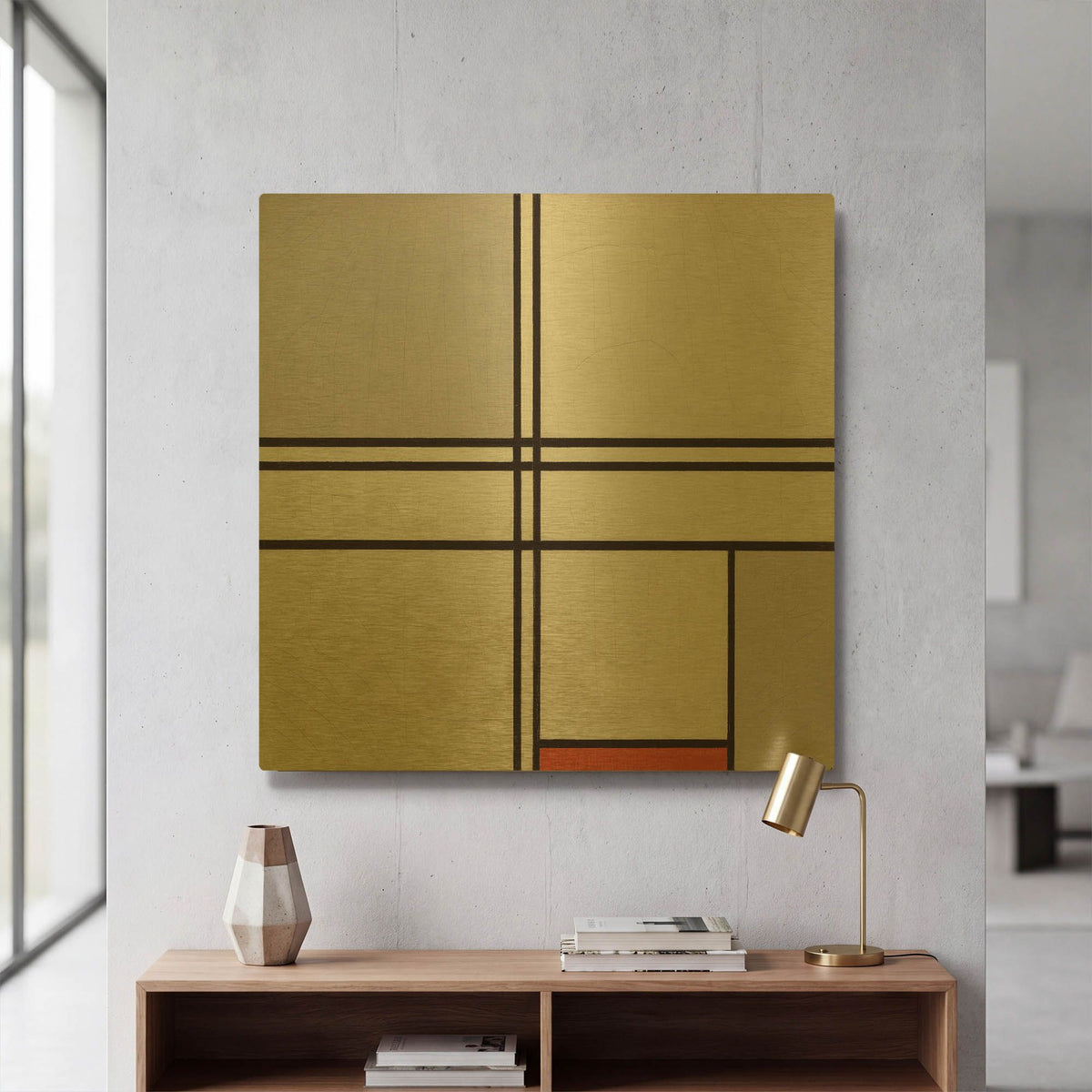 'Composition No. 1 Gray and Red, 1935' By Piet Mondrian Gold Metal Wall Art