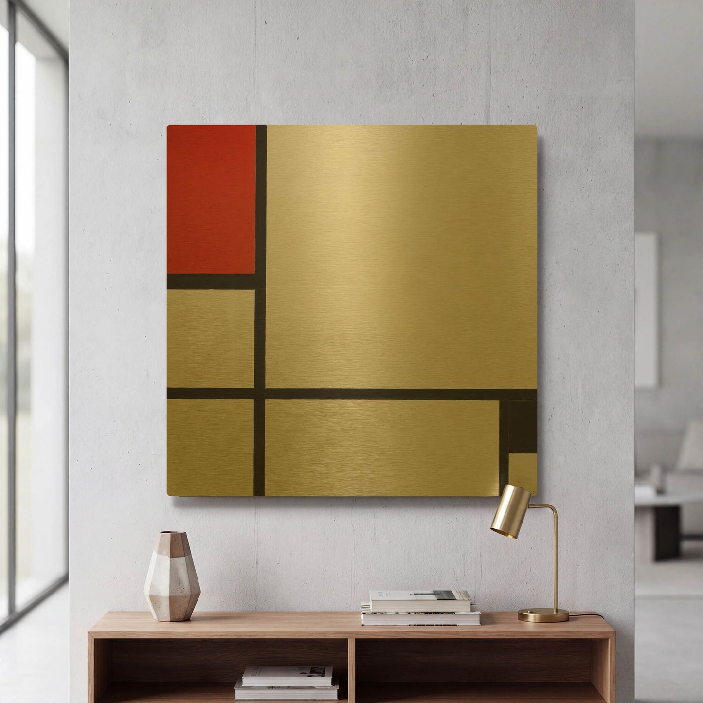 'Composition No. I, with Red and Black, 1929' By Piet Mondrian Gold Metal Wall Art