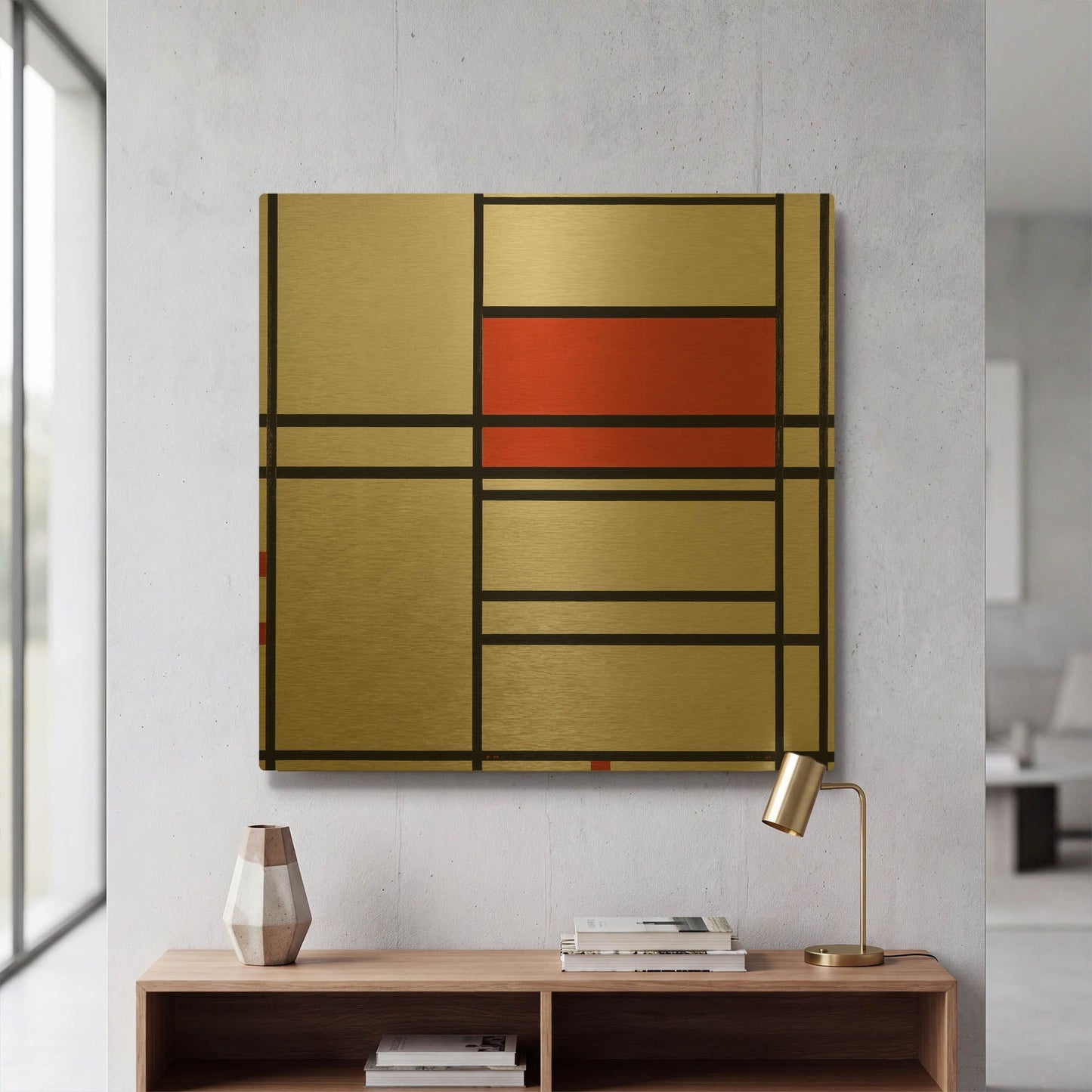 'Composition of Red and White; No. 1, Composition No. 4 with Red and Blue, 1938–42' By Piet Mondrian Gold Metal Wall Art