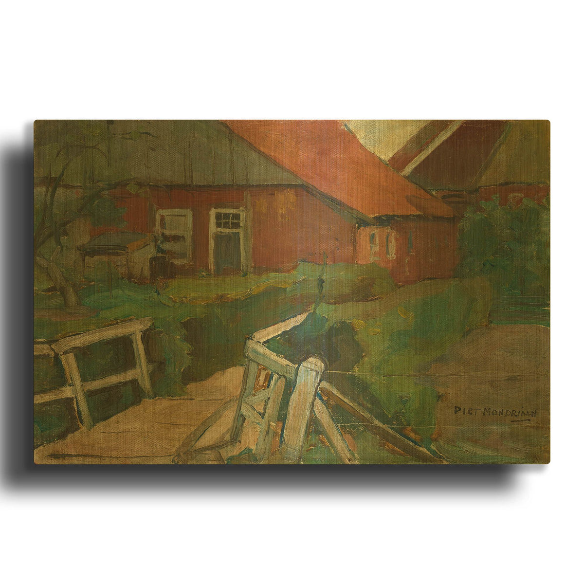 'Farm Building With Bridge, 1899' By Piet Mondrian Gold Metal Wall Art