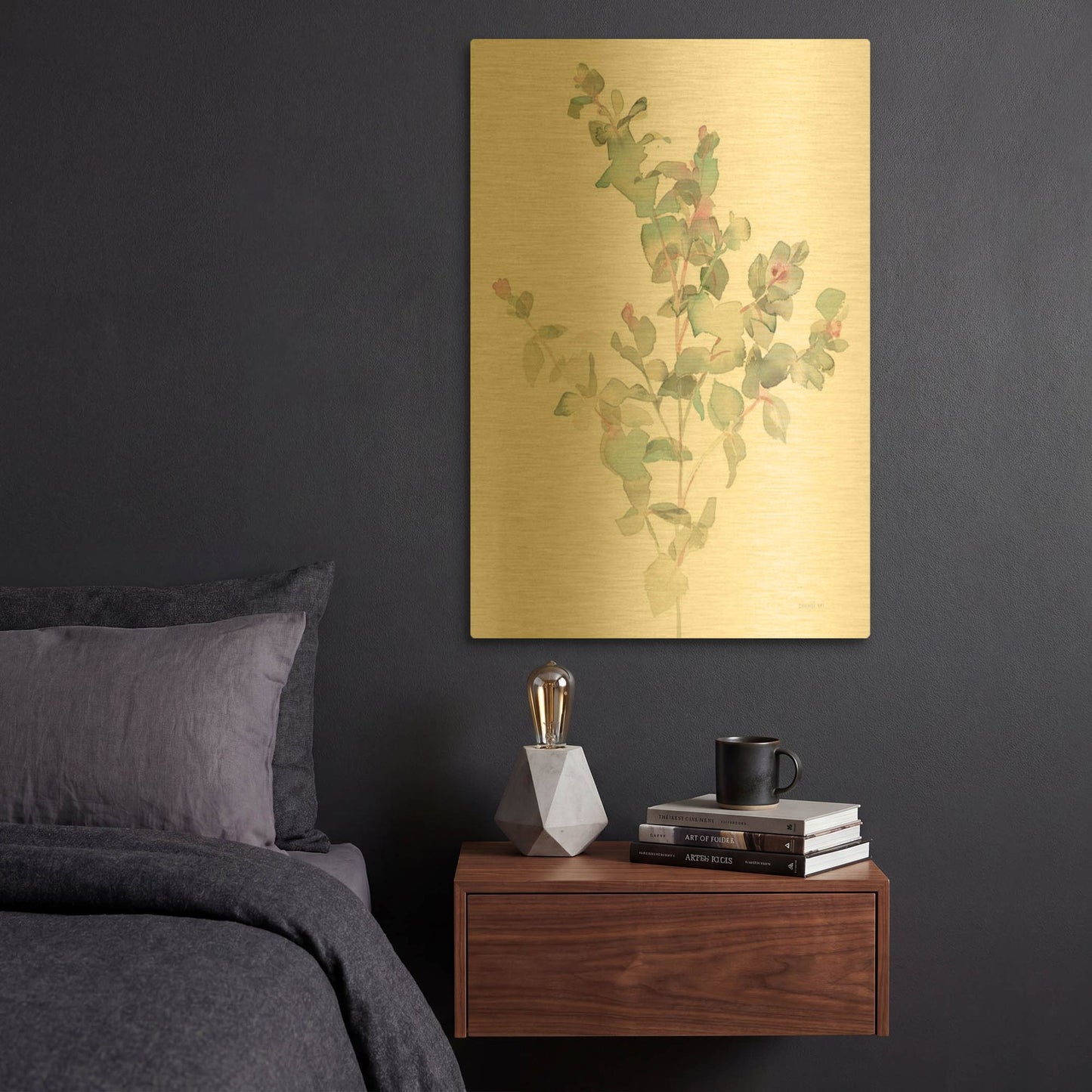 'Eucalyptus II White' By Danhui Nai Gold Metal Wall Art