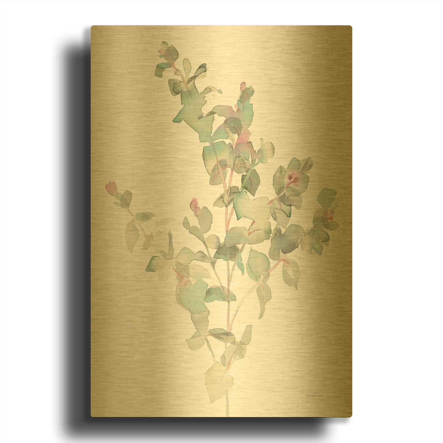 'Eucalyptus II White' By Danhui Nai Gold Metal Wall Art