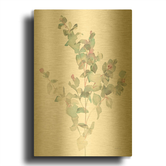 'Eucalyptus II White' By Danhui Nai Gold Metal Wall Art