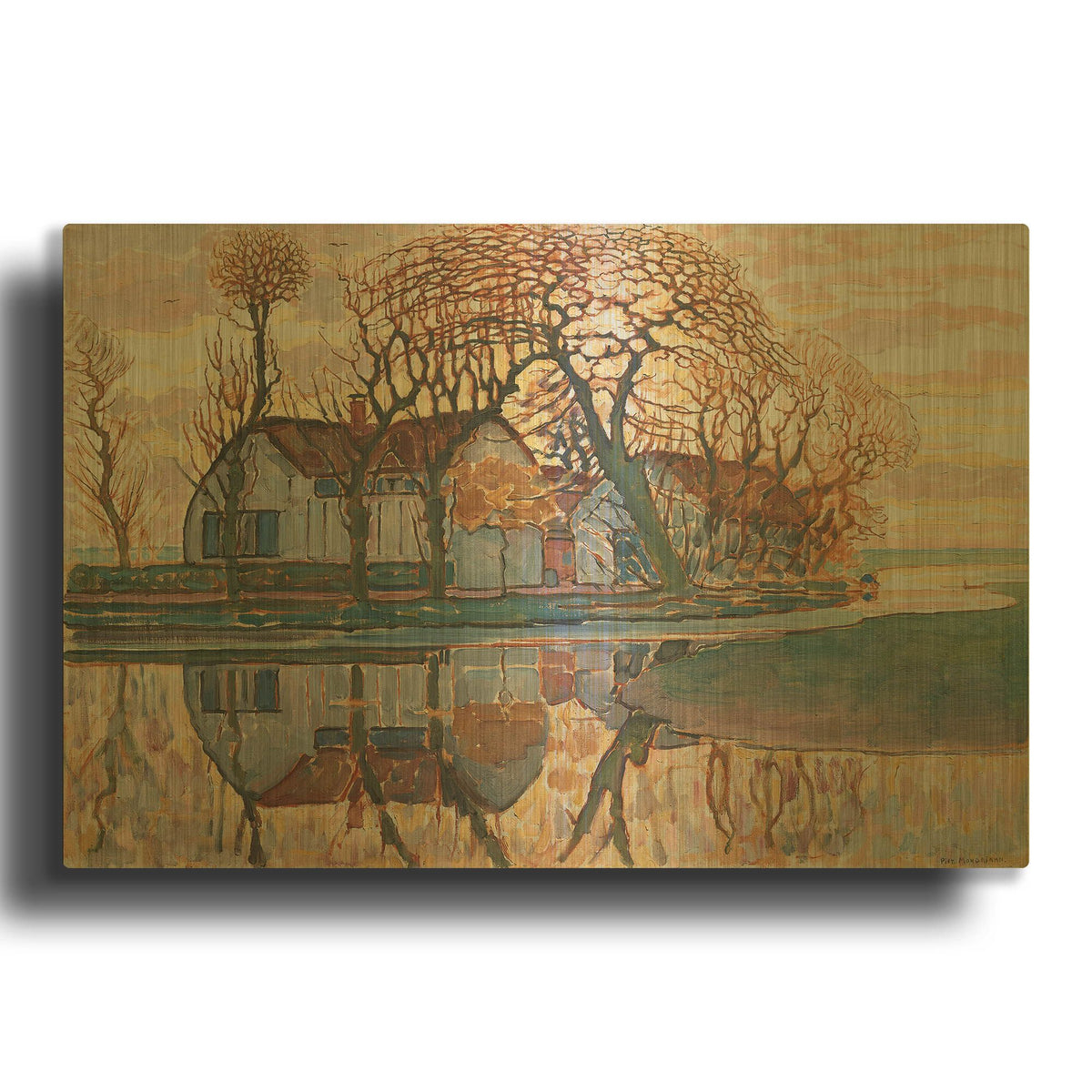 'Farm near Duivendrecht, 1916' By Piet Mondrian Gold Metal Wall Art