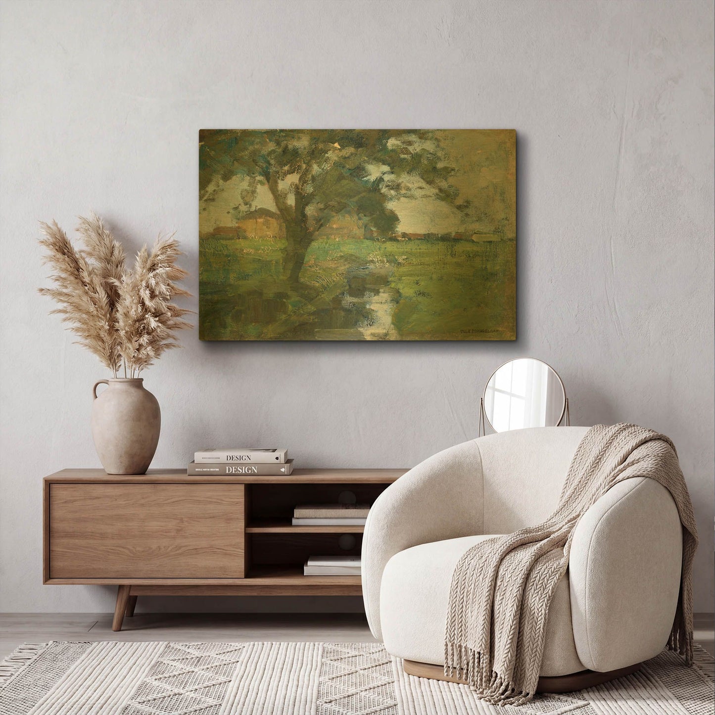 'Farm Settin with Foreground tree and Irrigation Ditch, 1900' By Piet Mondrian Gold Metal Wall Art