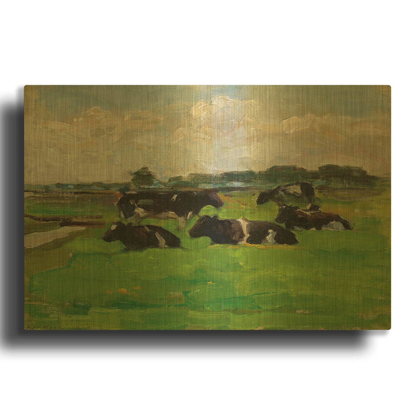'Landscape With Group Of Five Cows, 1901-02' By Piet Mondrian Gold Metal Wall Art