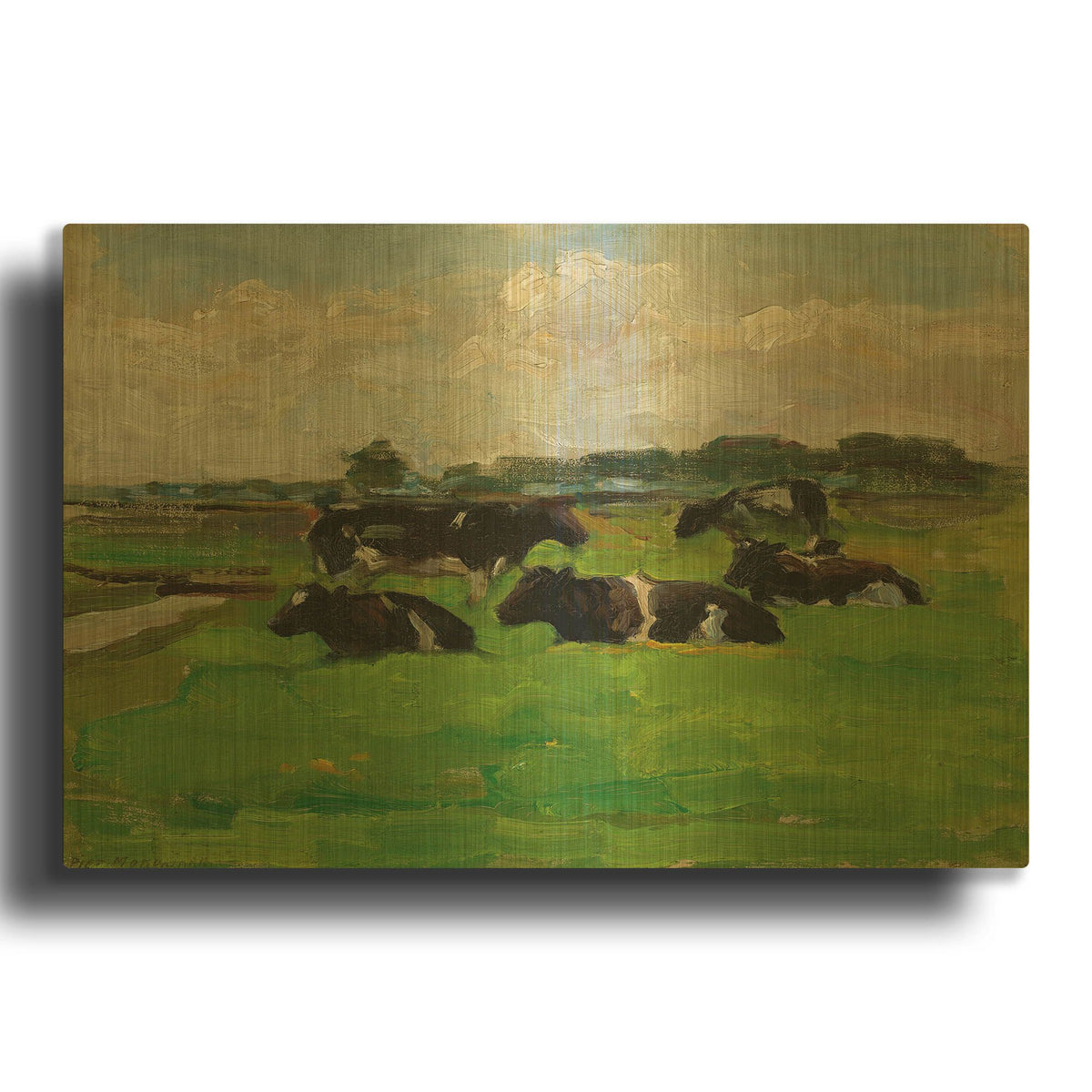 'Landscape With Group Of Five Cows, 1901-02' By Piet Mondrian Gold Metal Wall Art