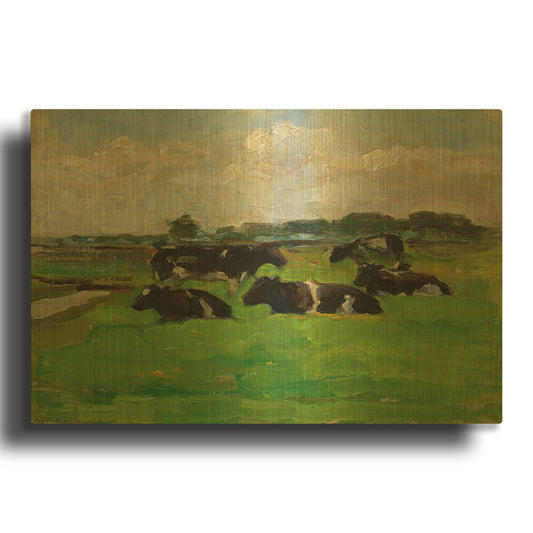 'Landscape With Group Of Five Cows, 1901-02' By Piet Mondrian Gold Metal Wall Art