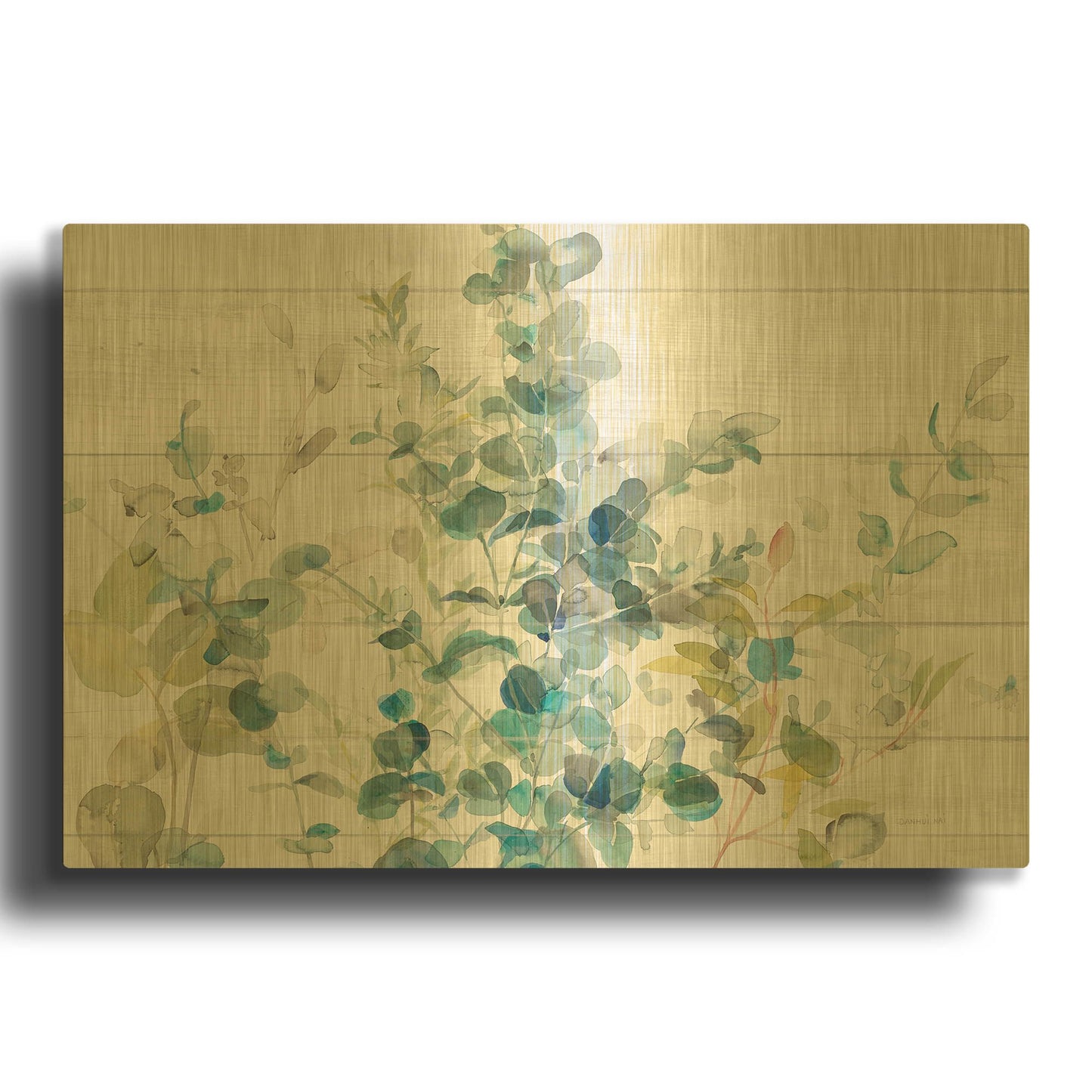 'Eucalyptus I on Shiplap Crop' By Danhui Nai Gold Metal Wall Art