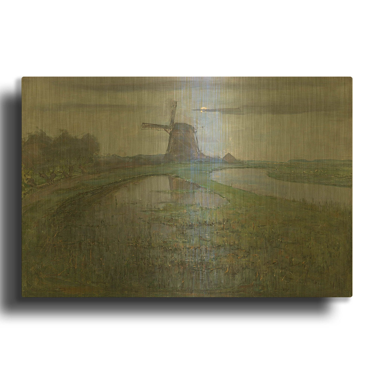'Oostzijdse Mill along the River Gein by Moonlight, 1903' By Piet Mondrian Gold Metal Wall Art
