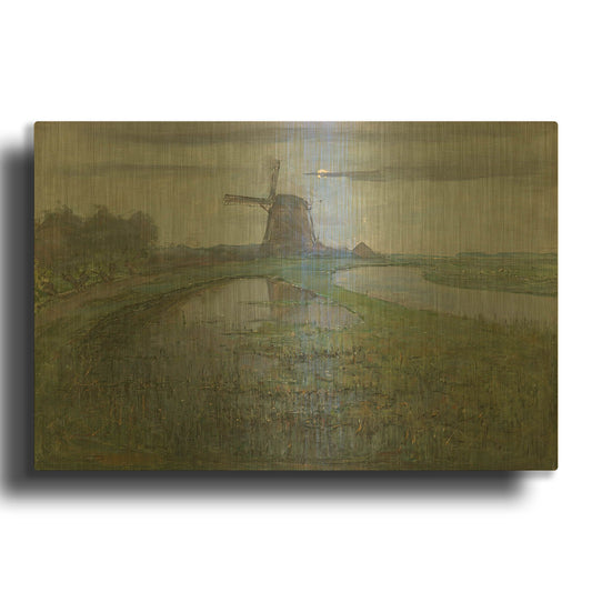 'Oostzijdse Mill along the River Gein by Moonlight, 1903' By Piet Mondrian Gold Metal Wall Art