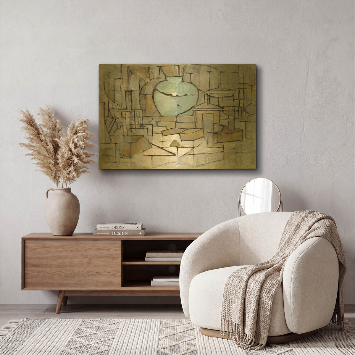 'Still Life with Gingerpot II, 1912' By Piet Mondrian Gold Metal Wall Art