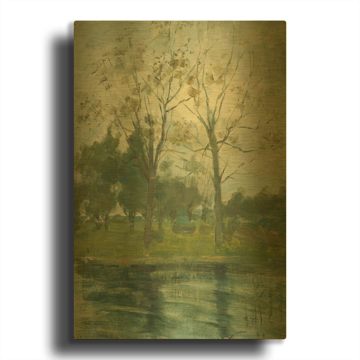 'Two Trees Silhouetted Behind A Water Course, 1900-02' By Piet Mondrian Gold Metal Wall Art