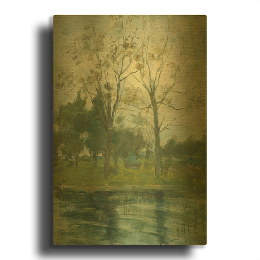 'Two Trees Silhouetted Behind A Water Course, 1900-02' By Piet Mondrian Gold Metal Wall Art