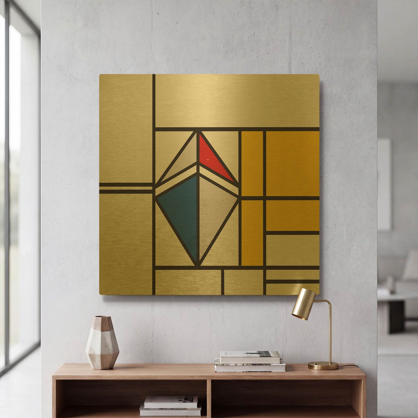 'Mondrian 3937 Ethereum Crypto Art-02' By Piet Mondrian Gold Metal Wall Art