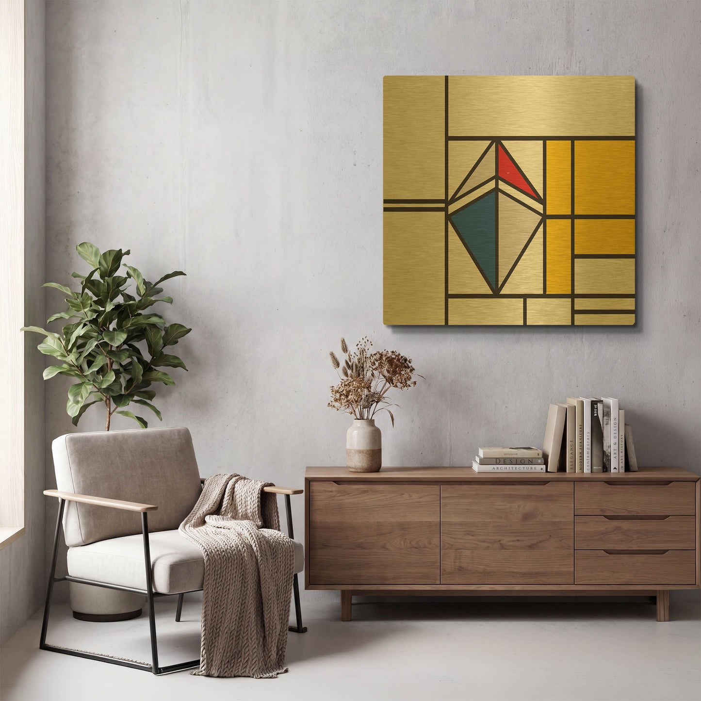 'Mondrian 3937 Ethereum Crypto Art-02' By Piet Mondrian Gold Metal Wall Art