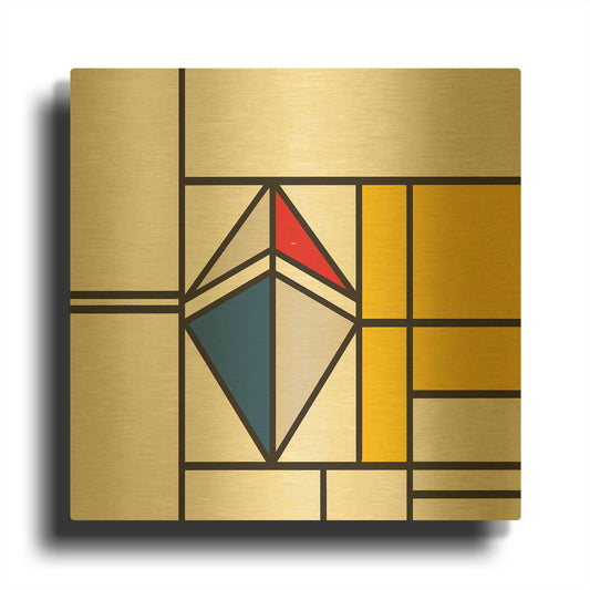 'Mondrian 3937 Ethereum Crypto Art-02' By Piet Mondrian Gold Metal Wall Art