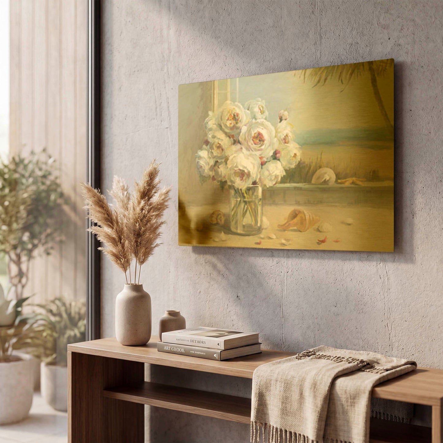 'Coastal Roses v.2' By Danhui Nai Gold Metal Wall Art