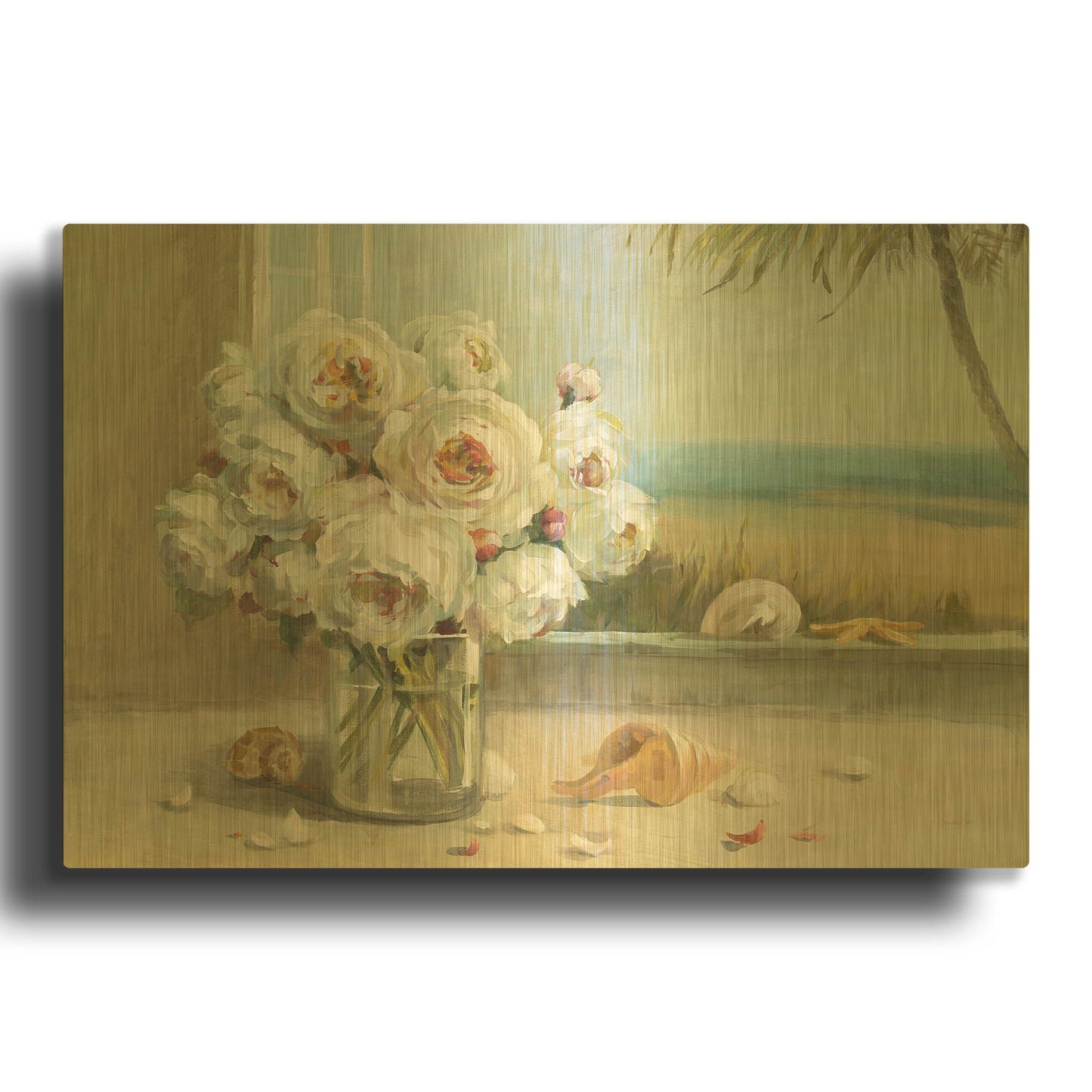 'Coastal Roses v.2' By Danhui Nai Gold Metal Wall Art