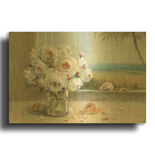 'Coastal Roses v.2' By Danhui Nai Gold Metal Wall Art
