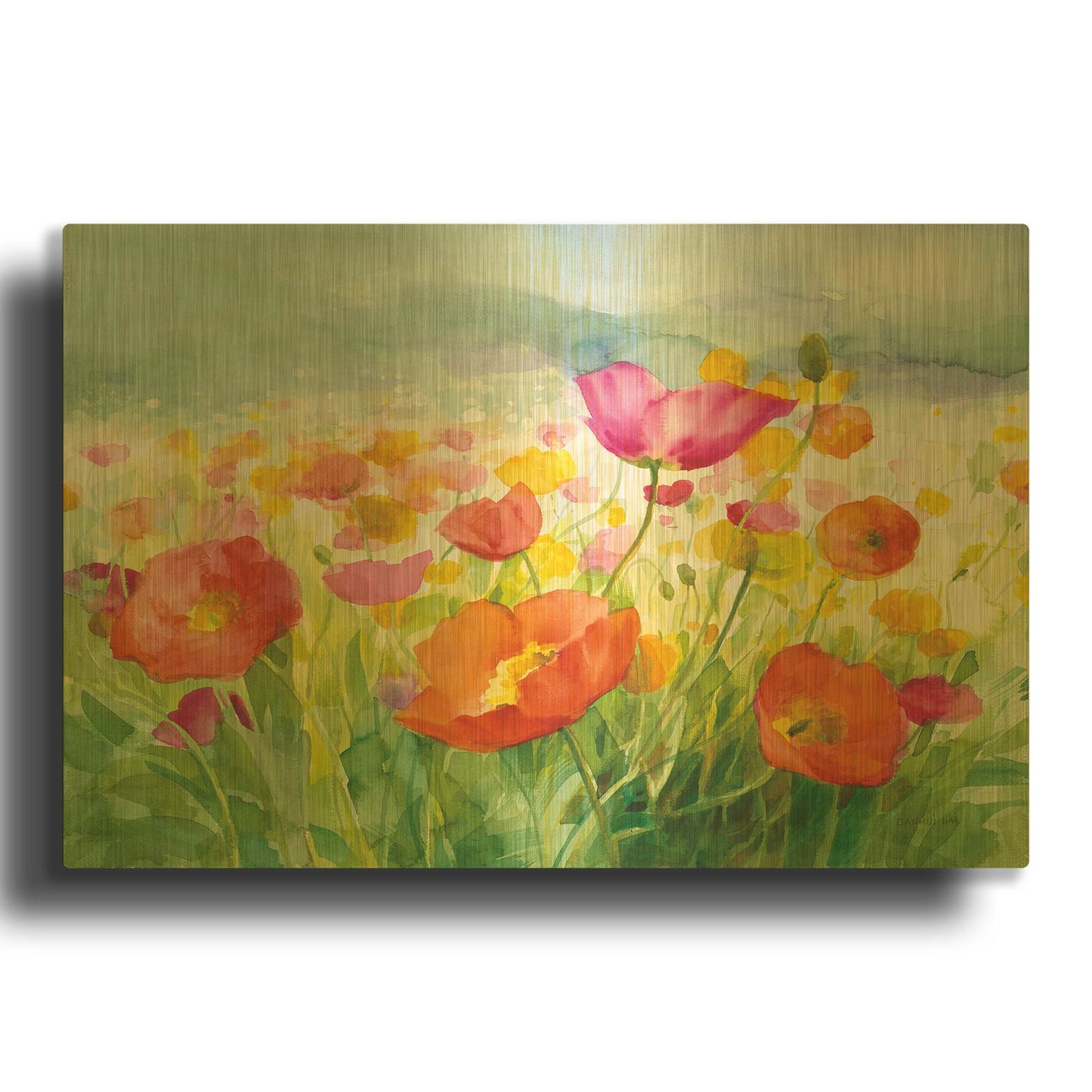 'Meadow Poppies' By Danhui Nai Gold Metal Wall Art