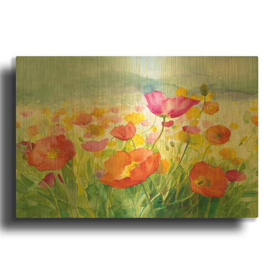 'Meadow Poppies' By Danhui Nai Gold Metal Wall Art