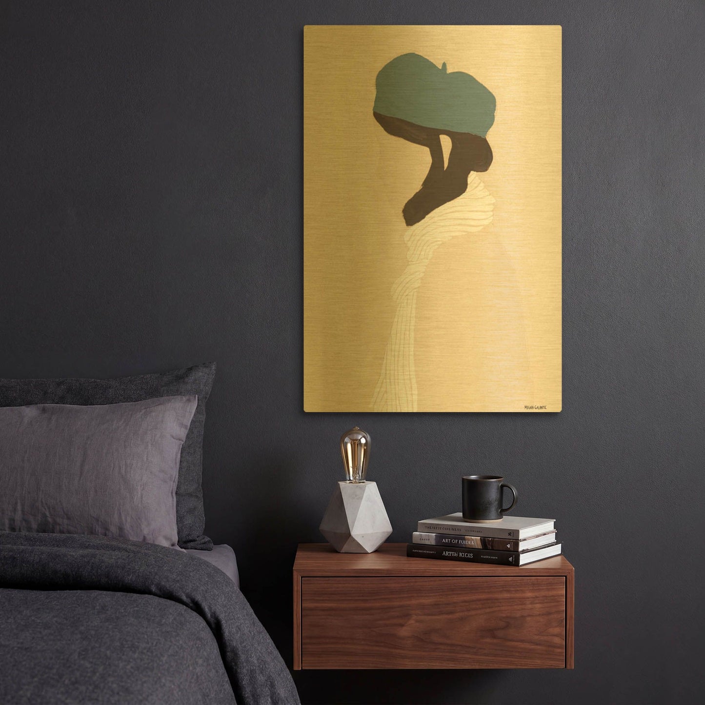 'Blue Beret' By Megan Galante Gold Metal Wall Art
