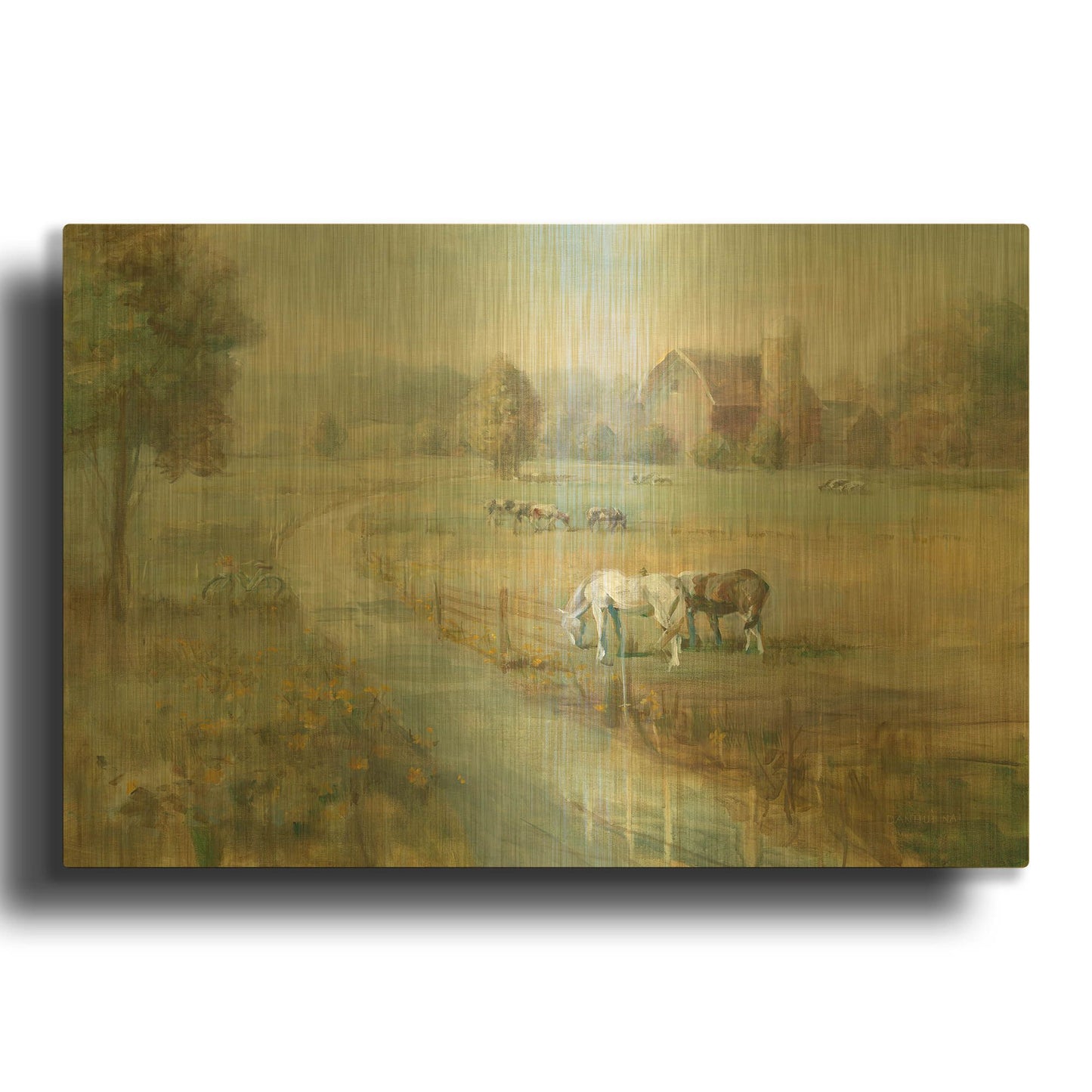 'Tranquil Farm' By Danhui Nai Gold Metal Wall Art