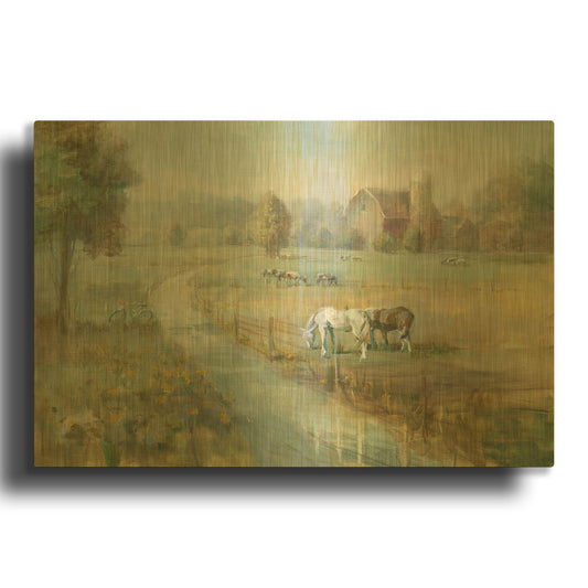 'Tranquil Farm' By Danhui Nai Gold Metal Wall Art